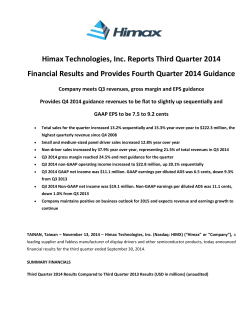 Himax Technologies, Inc. Reports Third Quarter 2014 Financial Results