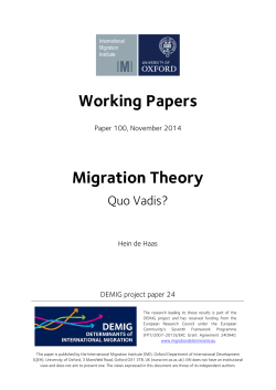 Working Papers Migration Theory Quo Vadis? Paper 100, November 2014