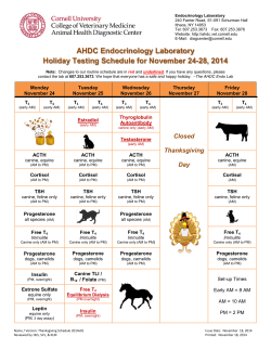 AHDC Endocrinology Laboratory Holiday Testing Schedule for November 24-28, 2014  Closed
