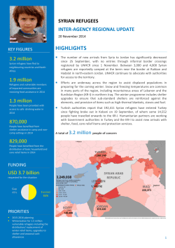 HIGHLIGHTS SYRIAN REFUGEES INTER-AGENCY REGIONAL UPDATE 3.2 million