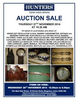AUCTION SALE THURSDAY 17 OCTOBER 2013 AT
