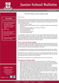 Junior School Bulletin November From the Head of Junior School’s Desk