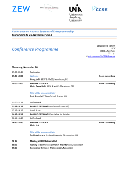 Conference Programme  Conference on National Systems of Entrepreneurship Mannheim 20-21, November 2014
