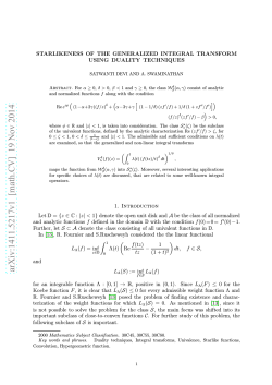 STARLIKENESS OF THE GENERALIZED INTEGRAL TRANSFORM USING DUALITY TECHNIQUES