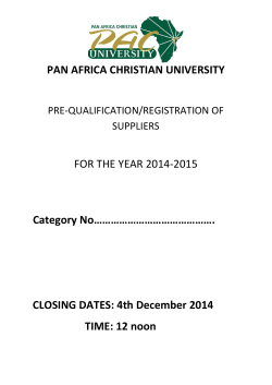 PAN AFRICA CHRISTIAN UNIVERSITY  Category No…………………………………….    CLOSING DATES: 4th December 2014  
