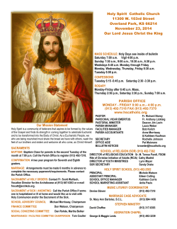 Holy Spirit  Catholic Church 11300 W. 103rd Street November 23, 2014