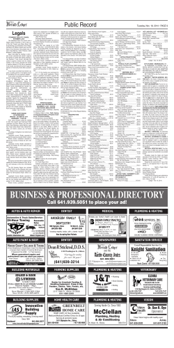 busiNess &amp; ProFessioNal direCtory Public Record Call 641.939.5051 to place your ad! Knight Sanitation