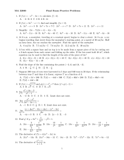 MA 22000 Final Exam Practice Problems −x − 3x + 4, calculate f(−2).