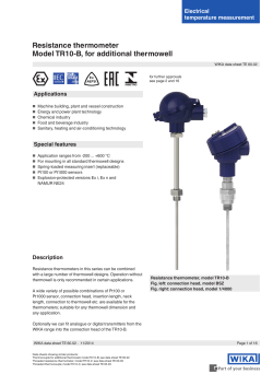 Resistance thermometer Model TR10-B, for additional thermowell Electrical temperature measurement