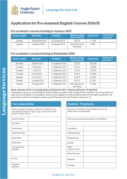 Application  for  Pre-sessional  English  Courses ...  For academic courses starting in January 2015