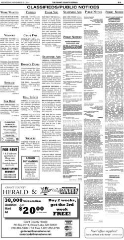 Grant County Herald Classifieds & Public Notices (Nov 19, 2014)