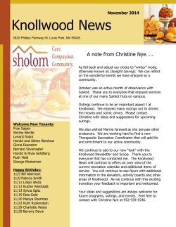 Knollwood News  A note from Christine Nye….. November 2014