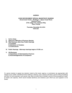 AGENDA CODE ENFORCEMENT SPECIAL MAGISTRATE HEARING