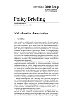 Policy Briefing Mali : dernière chance à Alger Synthèse I.
