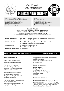 Parish Newsletter One Parish, Two Communities Our Lady Help of Christians