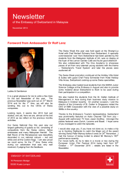 Newsletter of the Embassy of Switzerland in Malaysia