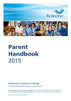 Parent Handbook 2015 Redeemer Lutheran College