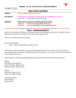 KIMBALL JR.-SR. HIGH SCHOOL ANNOUNCEMENTS November 22, 2014 WEEKLY ACTIVITIES AND MEETING