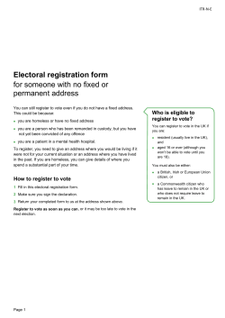 Electoral registration form for someone with no fixed or permanent address