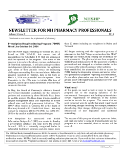 NEWSLETTER FOR NH PHARMACY PROFESSIONALS Prescription Drug Monitoring Program (PDMP)