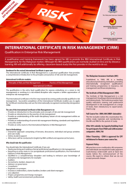 INTERNATIONAL CERTIFICATE IN RISK MANAGEMENT (CIRM) Qualification in Enterprise Risk Management