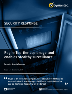 Regin: Top-tier espionage tool enables stealthy surveillance SECURITY RESPONSE