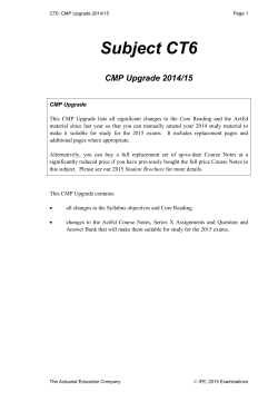 Subject CT6 CMP Upgrade 2014/15