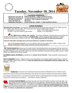 Tuesday, November 18, 2014 CALENDAR REMINDERS