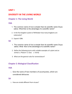 UNIT I DIVERSITY IN THE LIVING WORLD Chapter 1: The Living World VSA