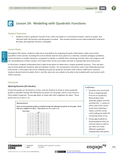 Lesson 24:  Modeling with Quadratic Functions M4  Lesson 24