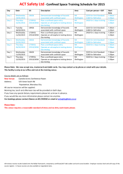 ACT Safety Ltd Confined Space Training Schedule for 2015 –