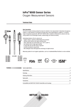 InPro 6000 Sensor Series Oxygen Measurement Sensors Technical Data