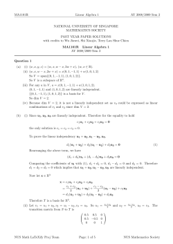 MA1101R Linear Algebra 1 AY 2008/2009 Sem 2 NATIONAL UNIVERSITY OF SINGAPORE