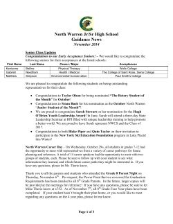 North Warren Jr/Sr High School Guidance News November 2014
