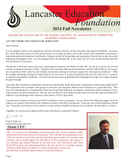Lancaster Education Foundation 2014 Fall Newsletter