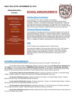 SCHOOL ANNOUNCEMENTS DAILY BULLETIN, NOVEMBER 20, 2014 Administration Corner