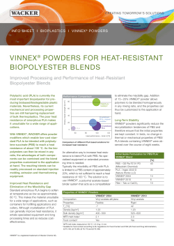 VINNEX POWDERS FOR HEAT-RESISTANT BIOPOLYESTER BLENDS Improved Processing and Performance of Heat-Resistant