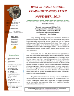 WEST ST. PAUL SCHOOL COMMUNITY NEWSLETTER NOVEMBER, 2014