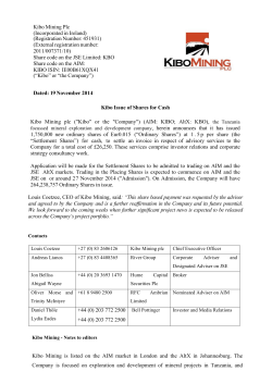 Kibo Mining Plc (Incorporated in Ireland) (Registration Number: 451931) (External registration number: