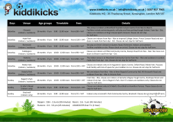 Days Venue Age groups Timetable