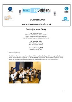 Dates for your Diary OCTOBER 2014 www.thewarrenschool.co.uk