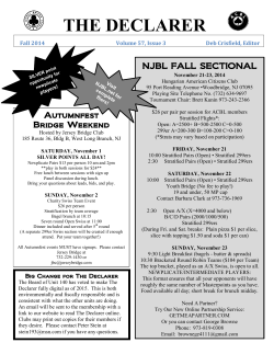 THE DECLARER NJBL FALL SECTIONAL Fall 2014 Volume 57, Issue 3
