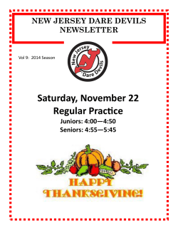 Saturday, November 22 Regular Practice NEW JERSEY DARE DEVILS NEWSLETTER