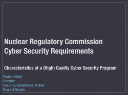 Nuclear Regulatory Commission Cyber Security Requirements Richard Dahl