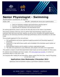 Senior Physiologist - Swimming  Australian Institute of Sport