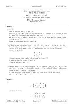MA1101R Linear Algebra I AY 2010/2011 Sem 1 NATIONAL UNIVERSITY OF SINGAPORE