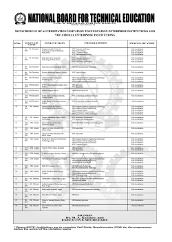 2013 SCHEDULE OF ACCREDITATION VISITATION TO INNOVATION ENTERPRISE INSTITUTIONS AND
