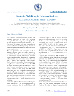 Subjective Well-Being in University Students Letter to the Editor  *İnsaf ALTUN