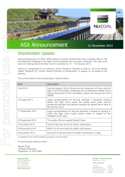 ASX Announcement  Shareholder Update 21 November 2014