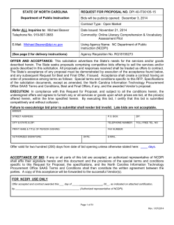 STATE OF NORTH CAROLINA REQUEST FOR PROPOSAL NO. Department of Public Instruction